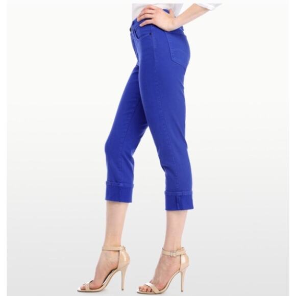 NYDJ Bright Blue Dayla Wide Cuff Capri Jeans Size 10 - Picture 2 of 14